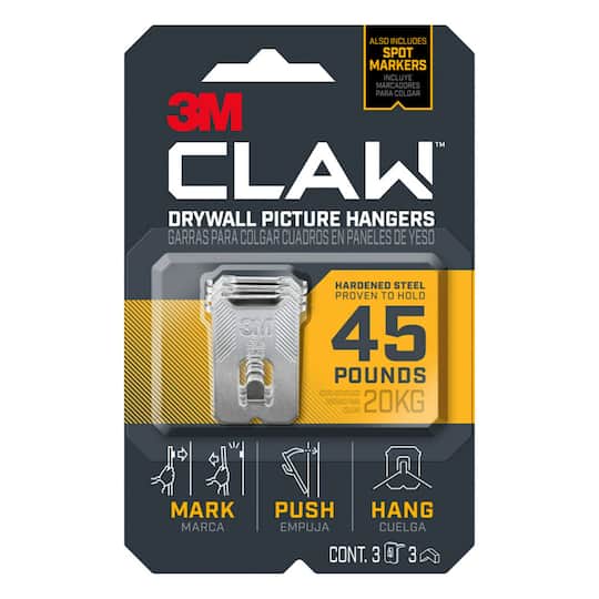 12 Packs: 3 ct. (36 total) 3M CLAW&#x2122; 45lb. Drywall Picture Hangers